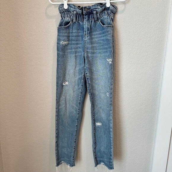 Blank NYC Paper Bag Waist Straight Leg Distressed Jeans - Size 25 - EUC - Picture 1 of 7